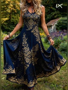 Two Bohemian style maxi dresses. Price each. Navy-1X, Lavender-L